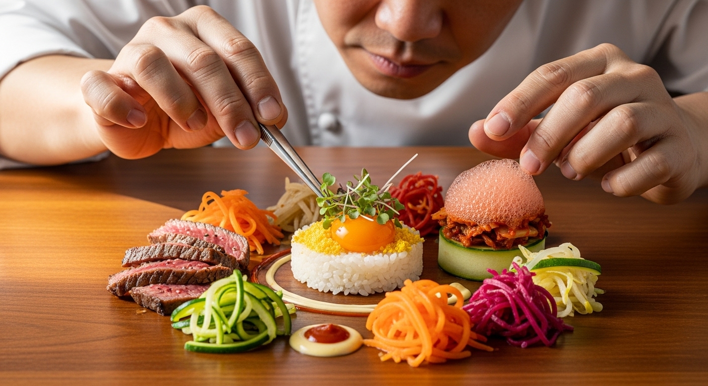 요리사가 음식을 셋팅하는 모습