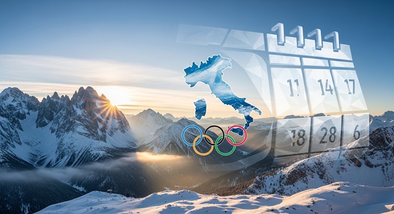 2026 밀라노 동계 올림픽 경기일정 공식 로고와 설원 배경