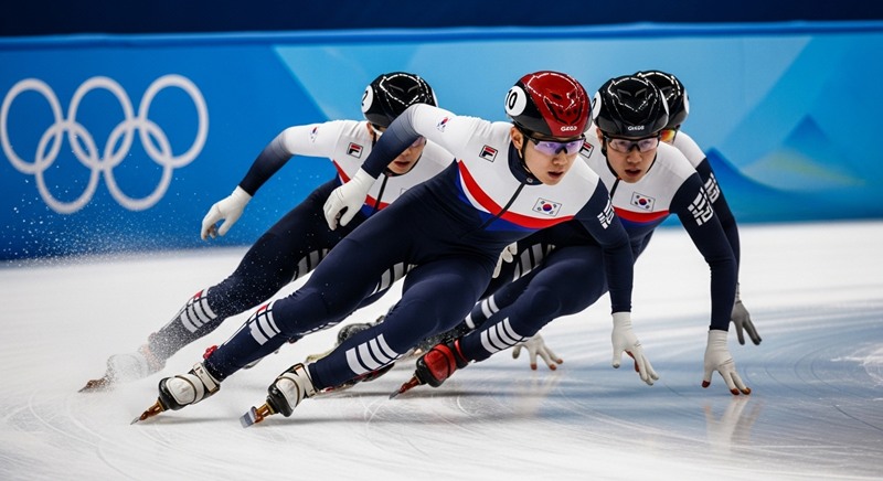 2026 밀라노 동계 올림픽 쇼트트랙 경기일정을 준비하는 대한민국 국가대표 선수들의 역동적인 스케이팅 모습
