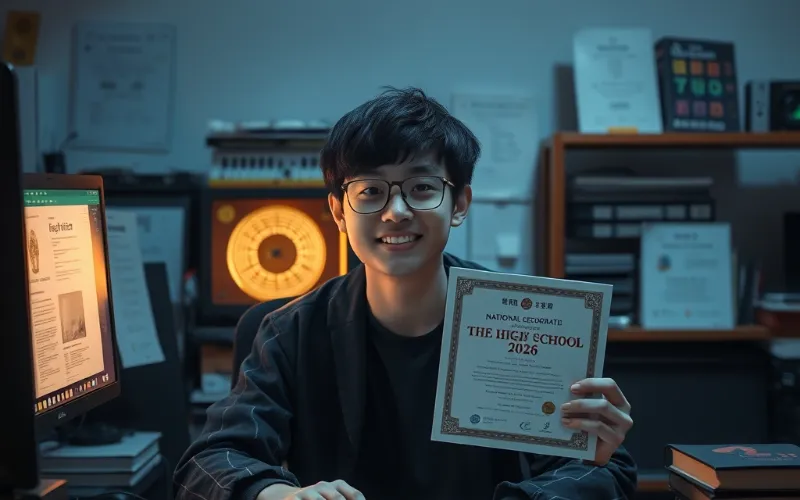 고졸 IT 자격증을 취득하기 위한 책과 컴퓨터가 놓인 책상 모습