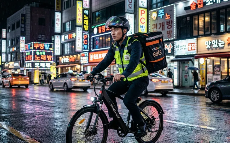 밤늦게 집에서 노트북으로 퇴근 후 부업 추천 업무를 하며 미소 짓는 한국인 직장인의 모습