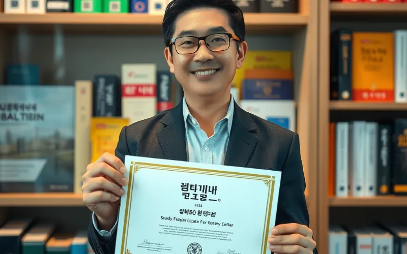 중장년의 인기 자격증을 손에 들고 있는 사람의 모습