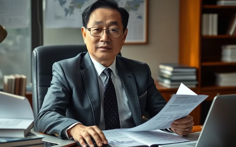 중장년층이 노트북으로 재테크를 하는 모습