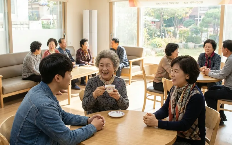 다정한 모습으로 서로 대화하는 다양한 연령대의 사람들, 외로움 전염병 극복을 위한 사회적 연결의 중요성을 나타냅니다.