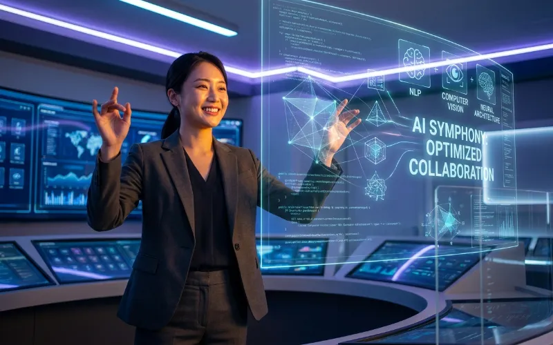 AI 가성비 전쟁 - 다양한 AI 모델들이 함께 작동하며 시너지를 내는 AI 오케스트레이션 개념도