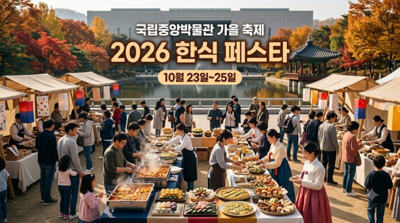 대강당에서는 10월 23일에 한식의 날 기념식과 컨퍼런스가 열리고, 거울못 앞 광장에서는 사흘 내내 한식 체험과 팝업스토어, 요리 시연, 플리마켓이 다채롭게 운영돼요.